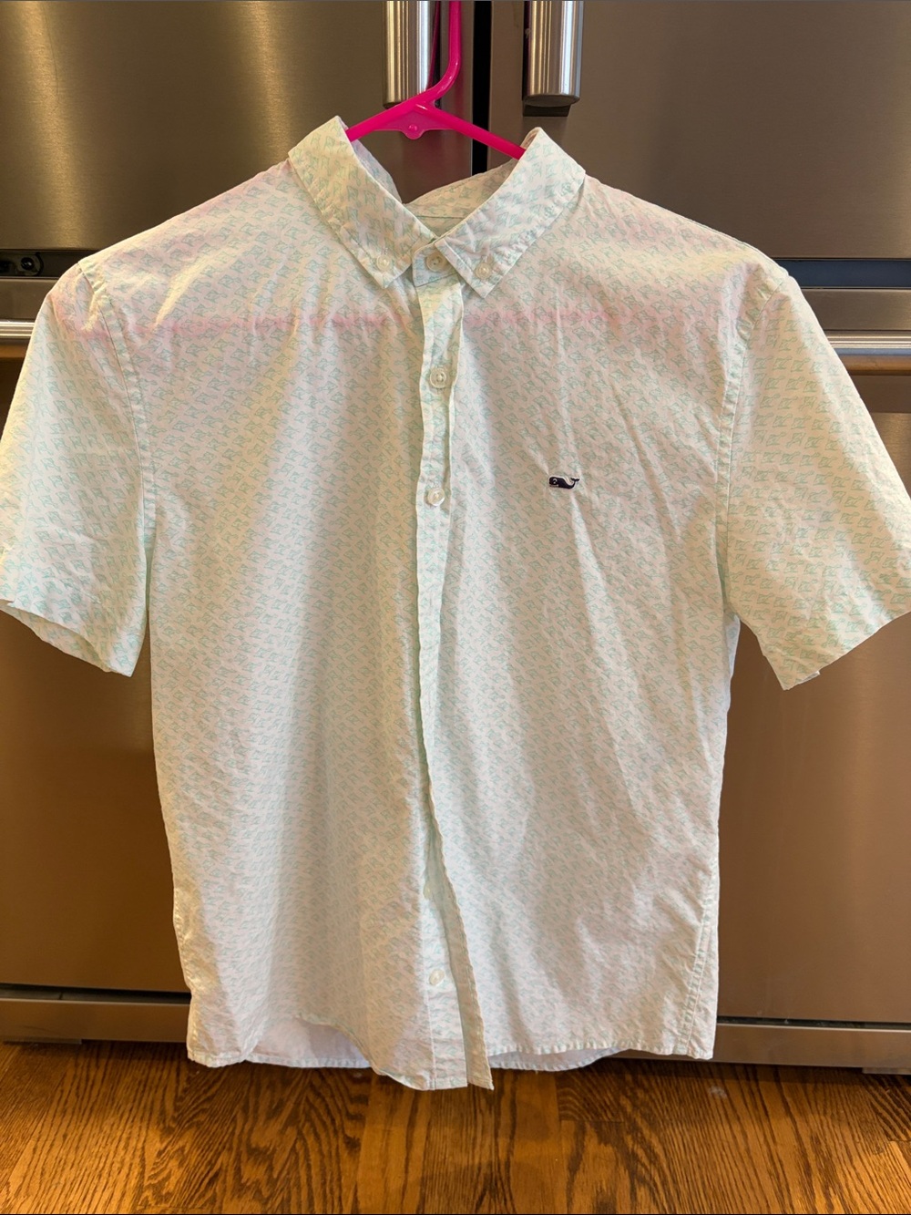 Vineyard Vines Pale Mint Short-Sleeve Button-Down with Navy Whale